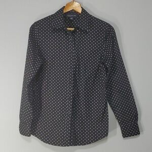 Jones New York blouse women's xs x-small black Polka Dot button Office casual